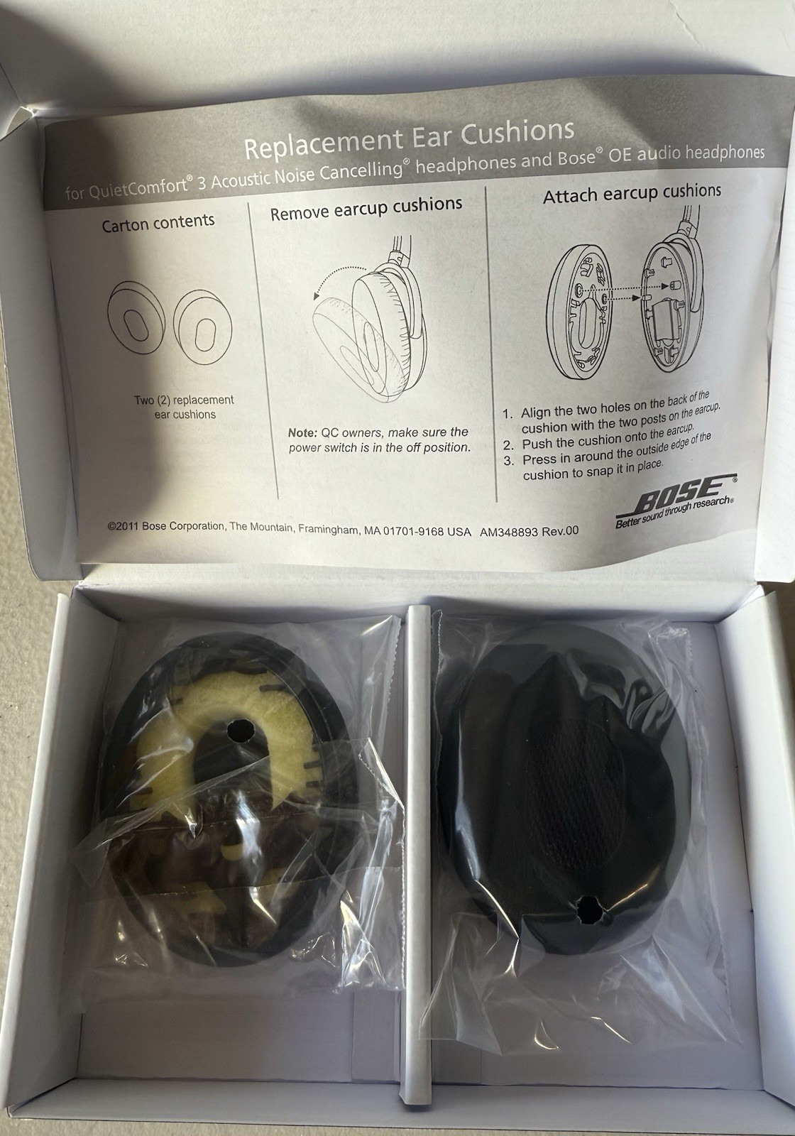 Genuine Original OEM Bose Replacement Ear Pads Cushions QC3 Headset/Headphones