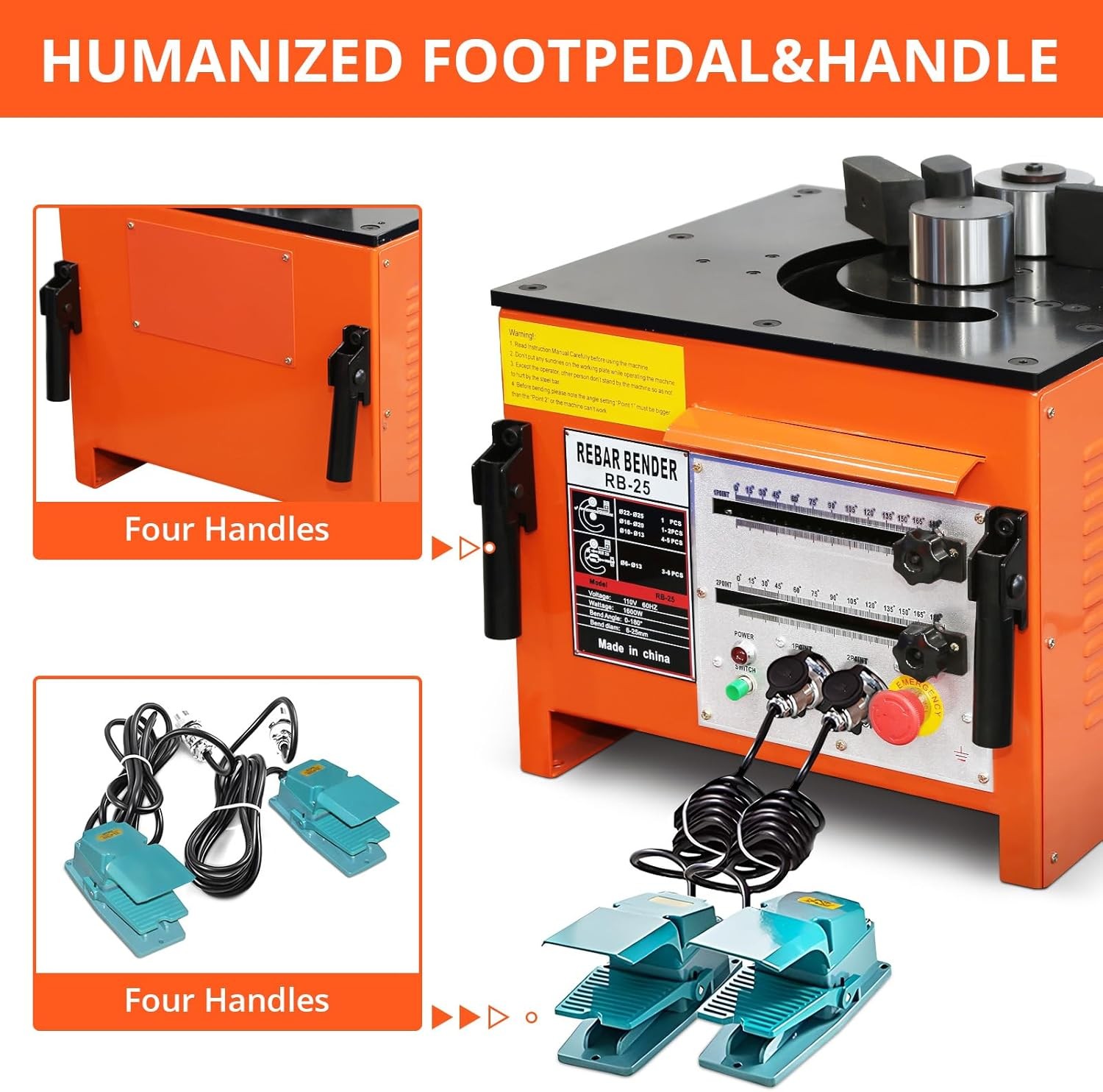 1" #8 Electric Rebar Bender w/ 2 Foot Controls RB-25 Bending Machine 1600W