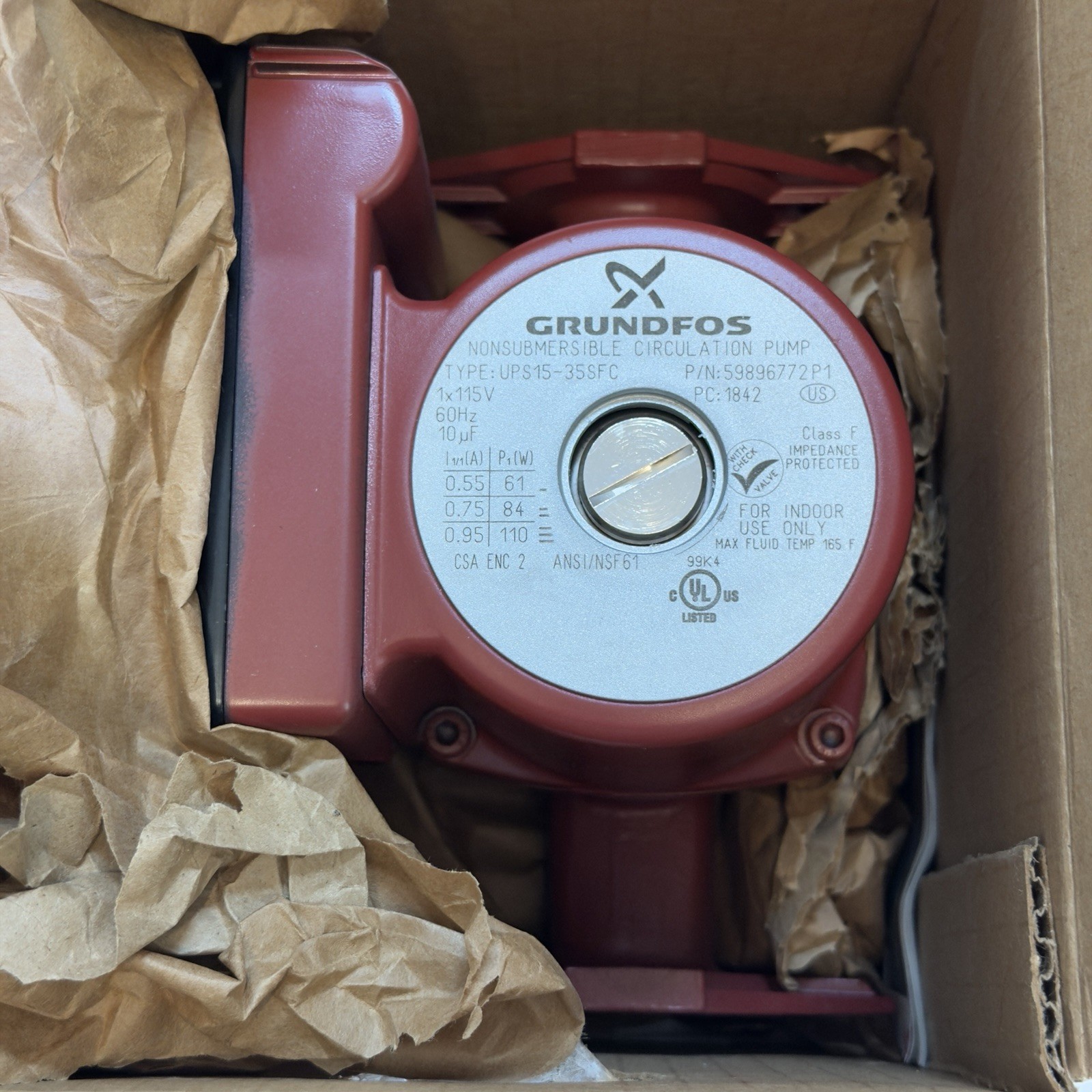 Grundfos Pump 59896772 UPS15-35SFC Stainless Steel 3 Speed 115V Circulator (NEW)