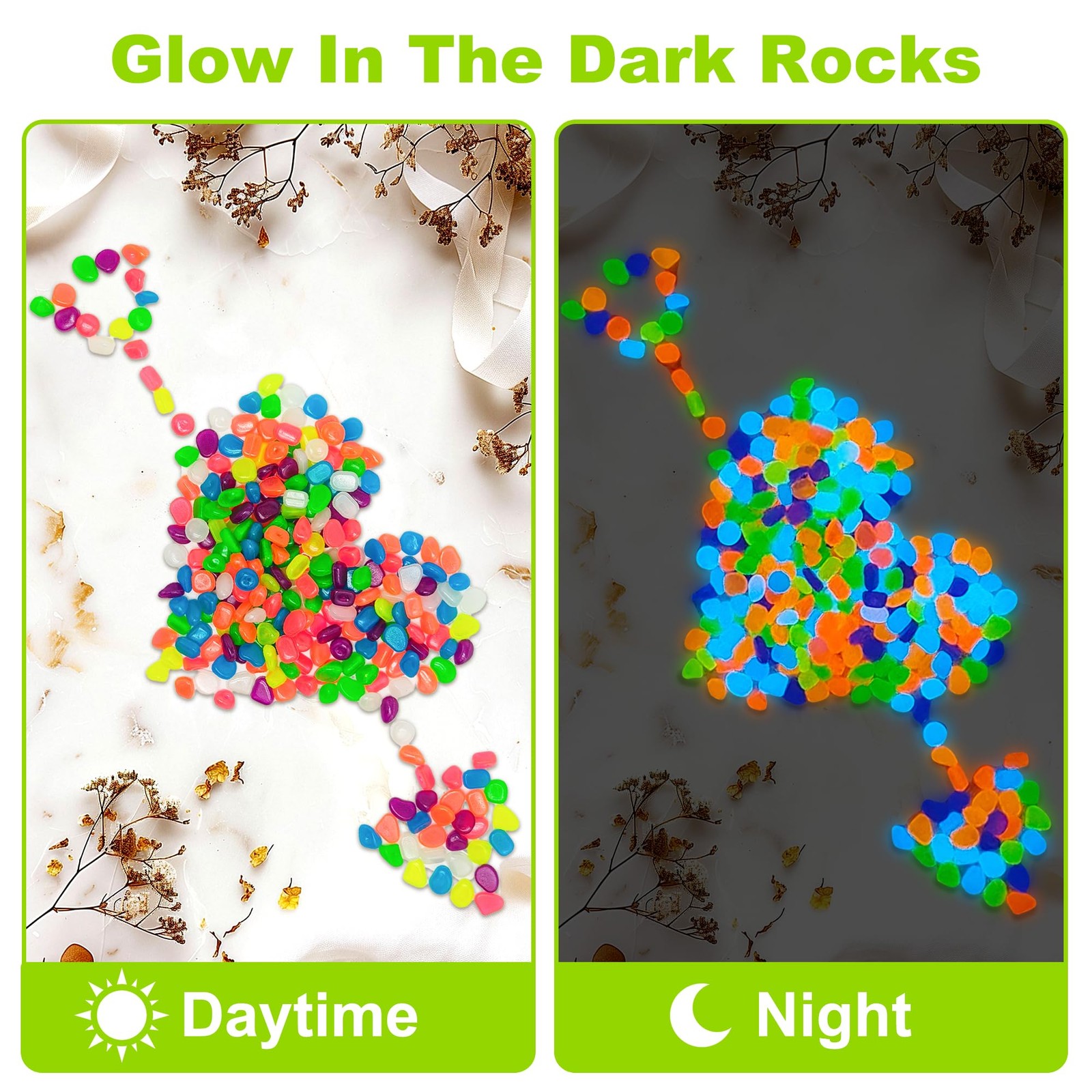 1000pc Glow in The Dark Stones Glow Pebbles for Outdoor Garden Luminous Pebbl...