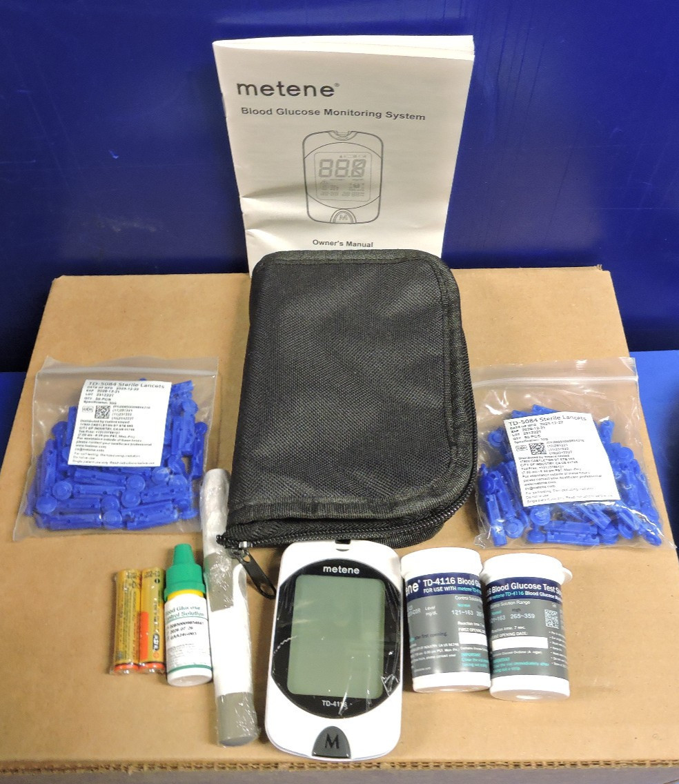 NEW Metene TD-4116 Blood Glucose Monitor/ 100 Strips 100 Lancets/ Bag / exp 2026