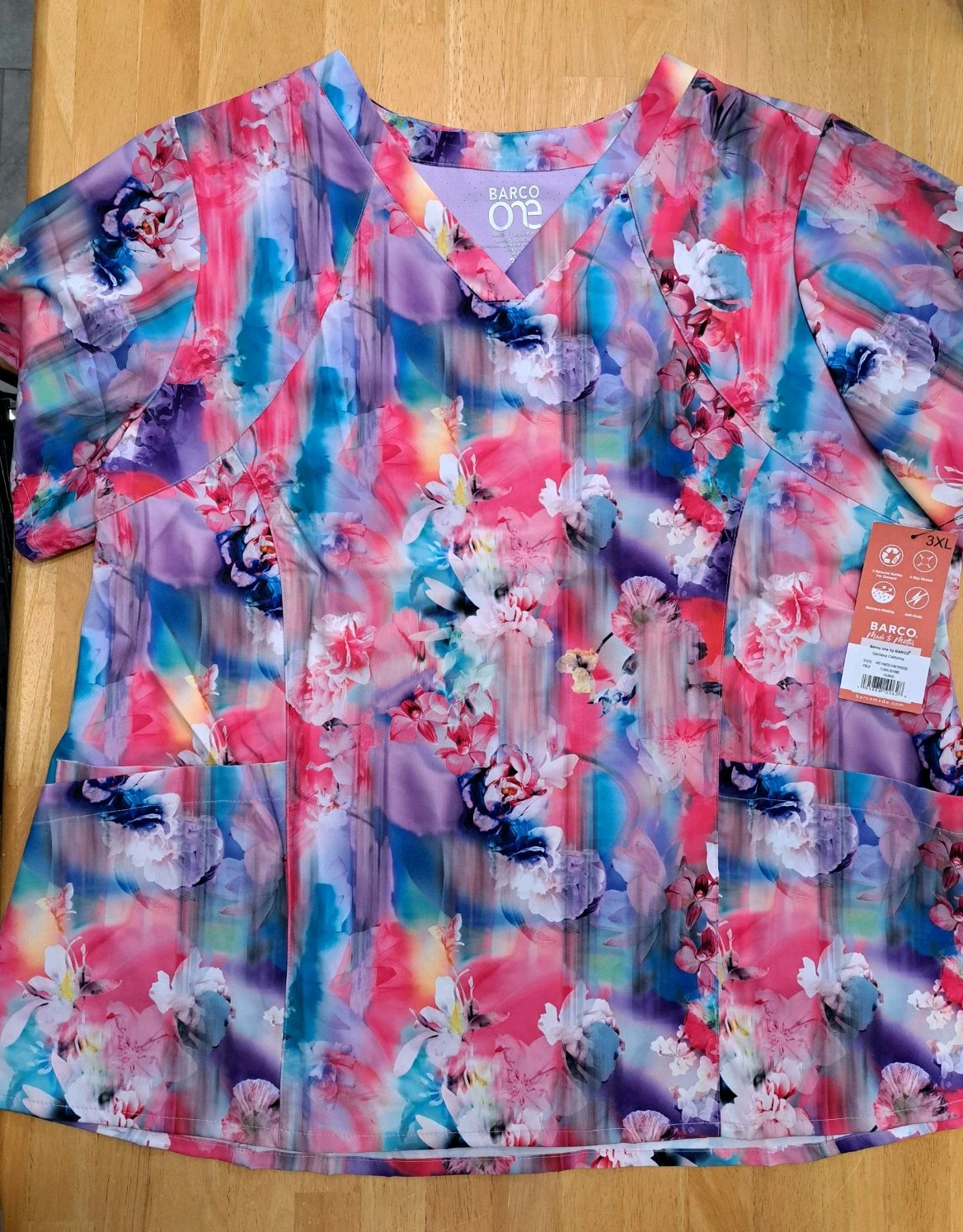 Barco One Women's 3XL Multicolor Floral Nurse Medical Scrub Top NWT