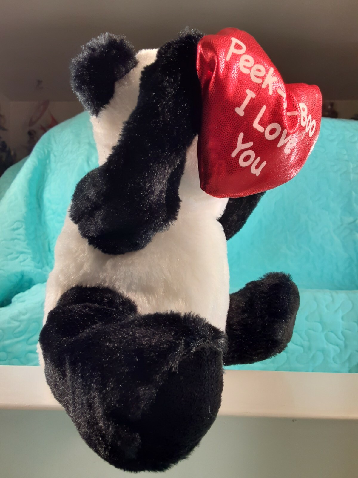 PANDA BEAR Peek A Boo I Love you Battery Operated Plush Arms & Ballown Move