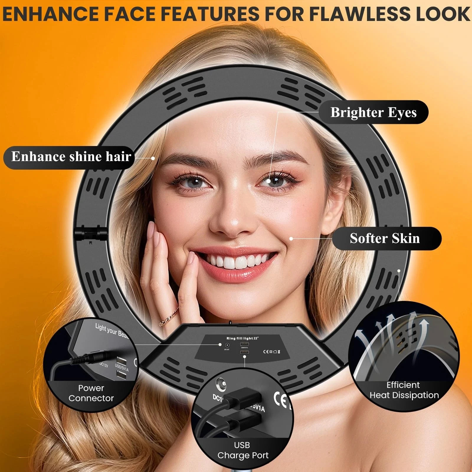 22 Inch 3 Color 50W Round Ring Light For Video & Photo 2700K - 7000K