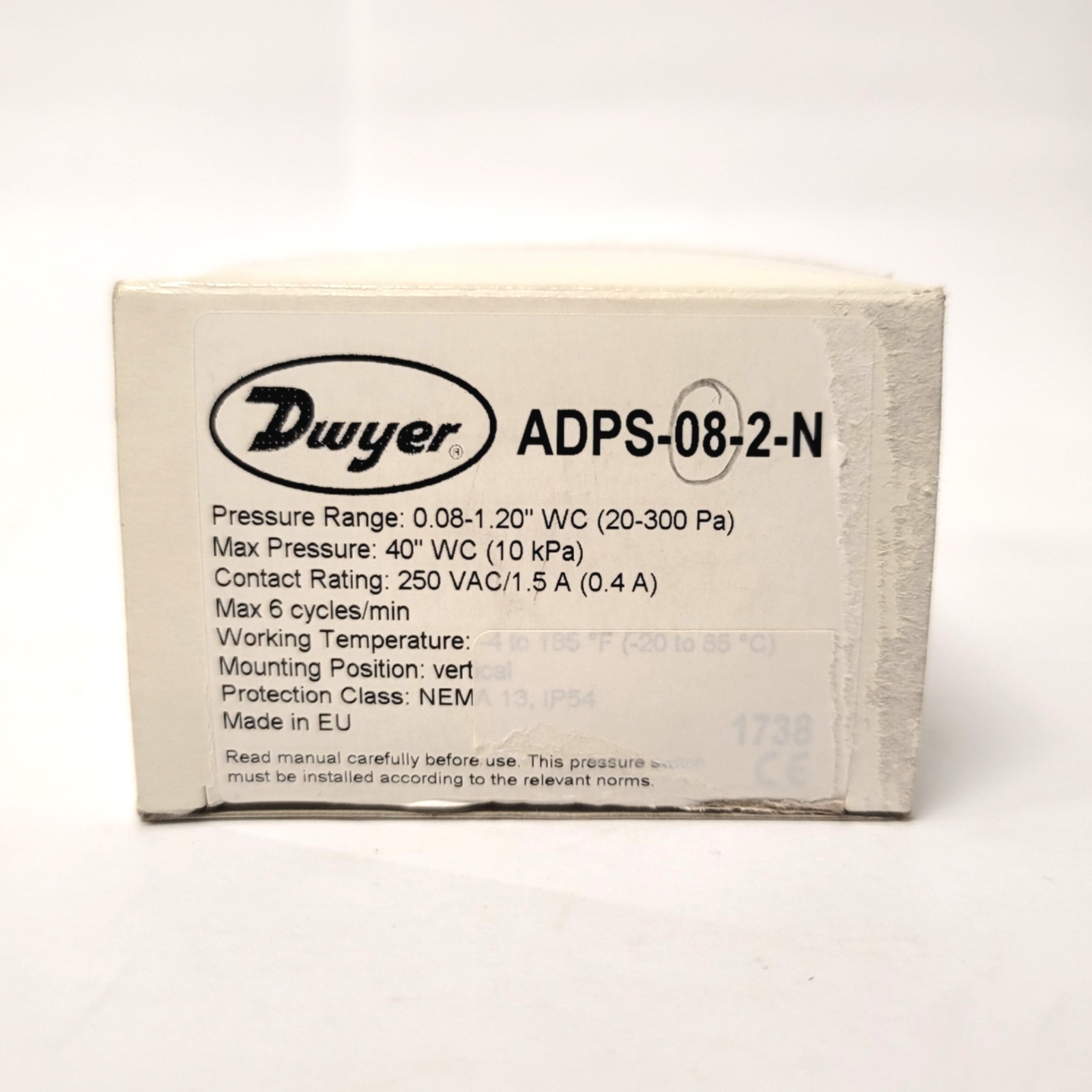 Dwyer ADPS-08-2-N Adjustable Differential Pressure Switch 0.08 to 1.2"w.c. M20
