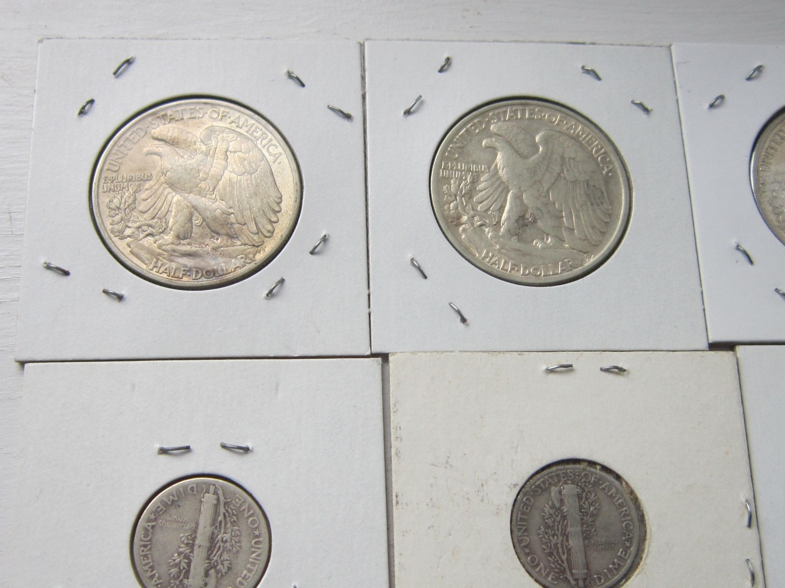 Five 1943 WALKING LIBERTY Half Dollar Silver Coins & FIVE 1943 Mercury Dimes
