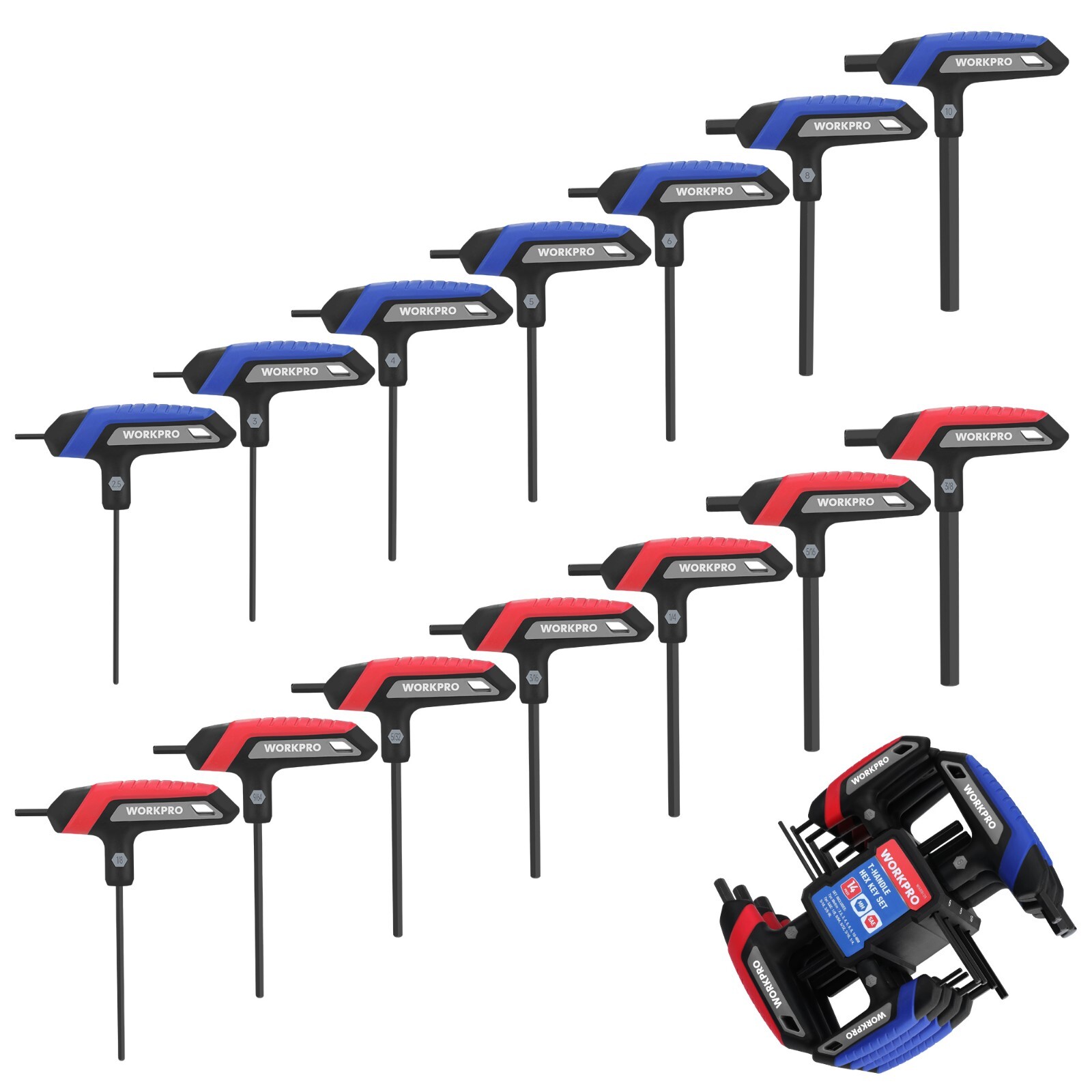 14-Piece T-Handle Allen Wrench Set, Metric & SAE T Handle Hex Key with Rack