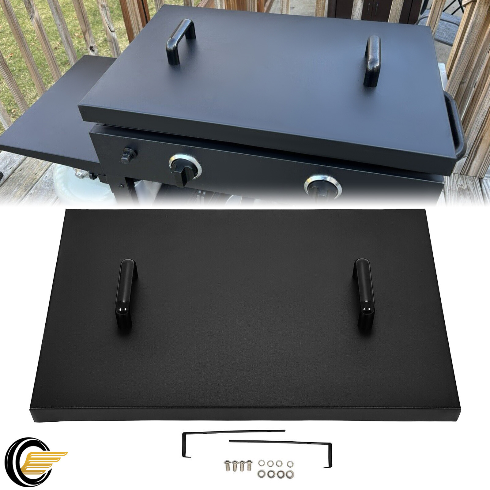 28" Hinged Lid Griddle Cover For Blackstone Griddle w/ Rear Grease Collection