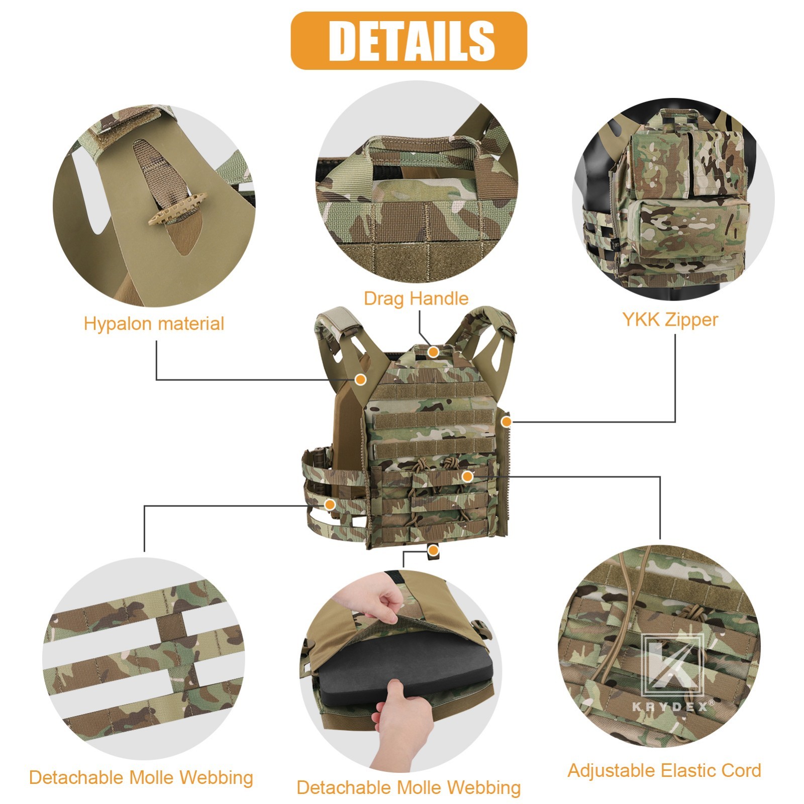 KRYDEX JPC2.0 Tactical Plate Carrier MOLLE Panel Quick Release Vest Camouflag MC
