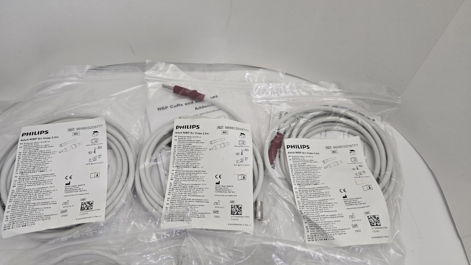 Lot of (5) Philips Adult NIBP BP Air Hose 3.0m 989803209771 New in Bags