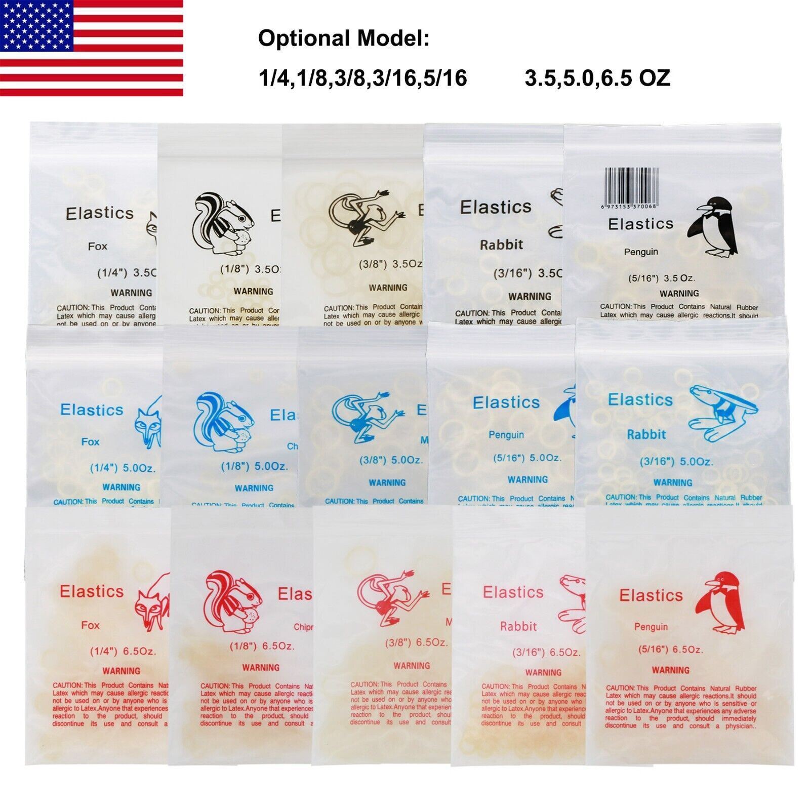 50Pcs/Pk Dental Orthodontic Elastics Braces Rubber Bands 3.5/5.0/6.5OZ