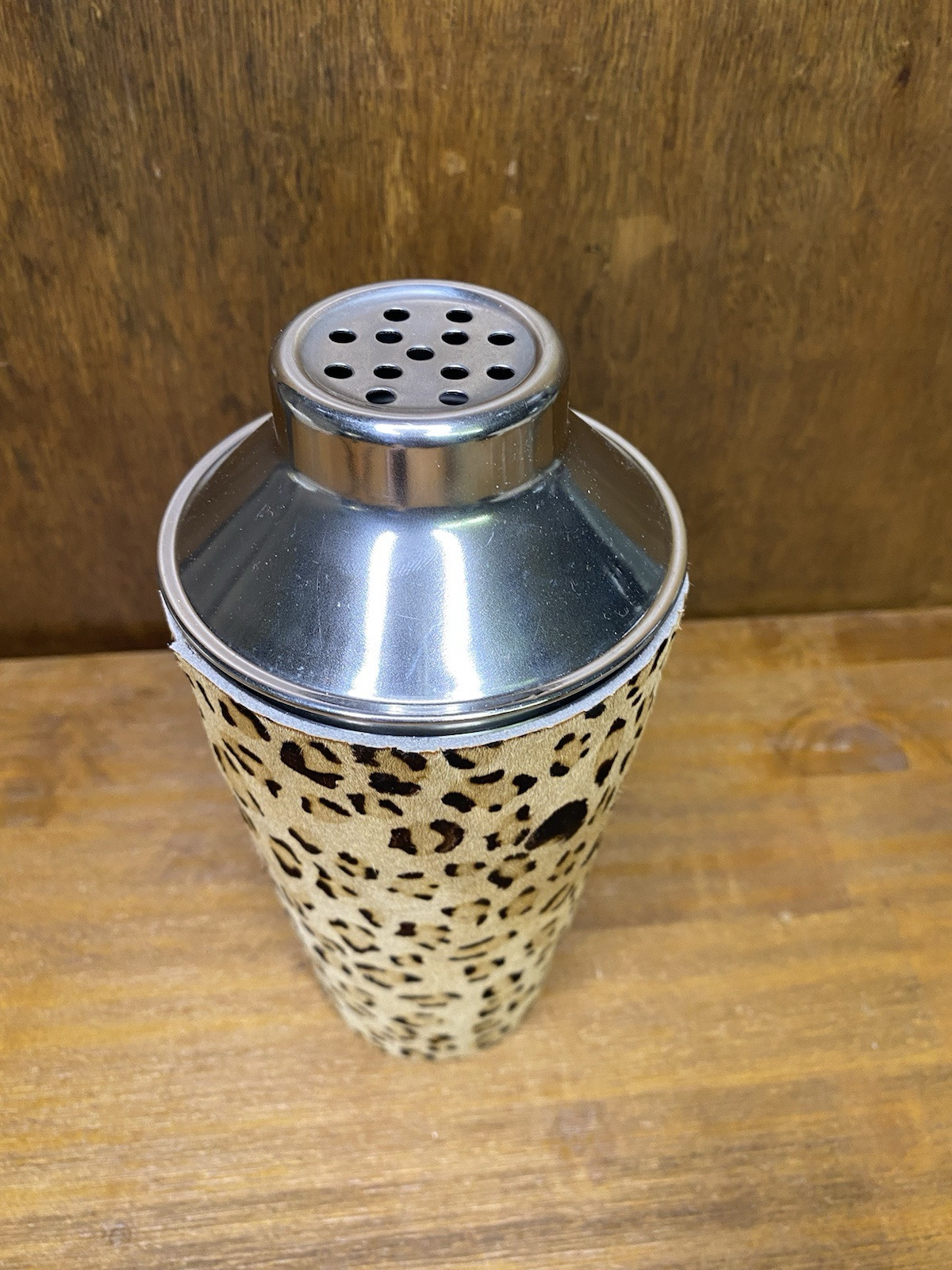 Cynthia Rowley Cocktail Shaker Leopard Print Pony Hair Bar Accessories