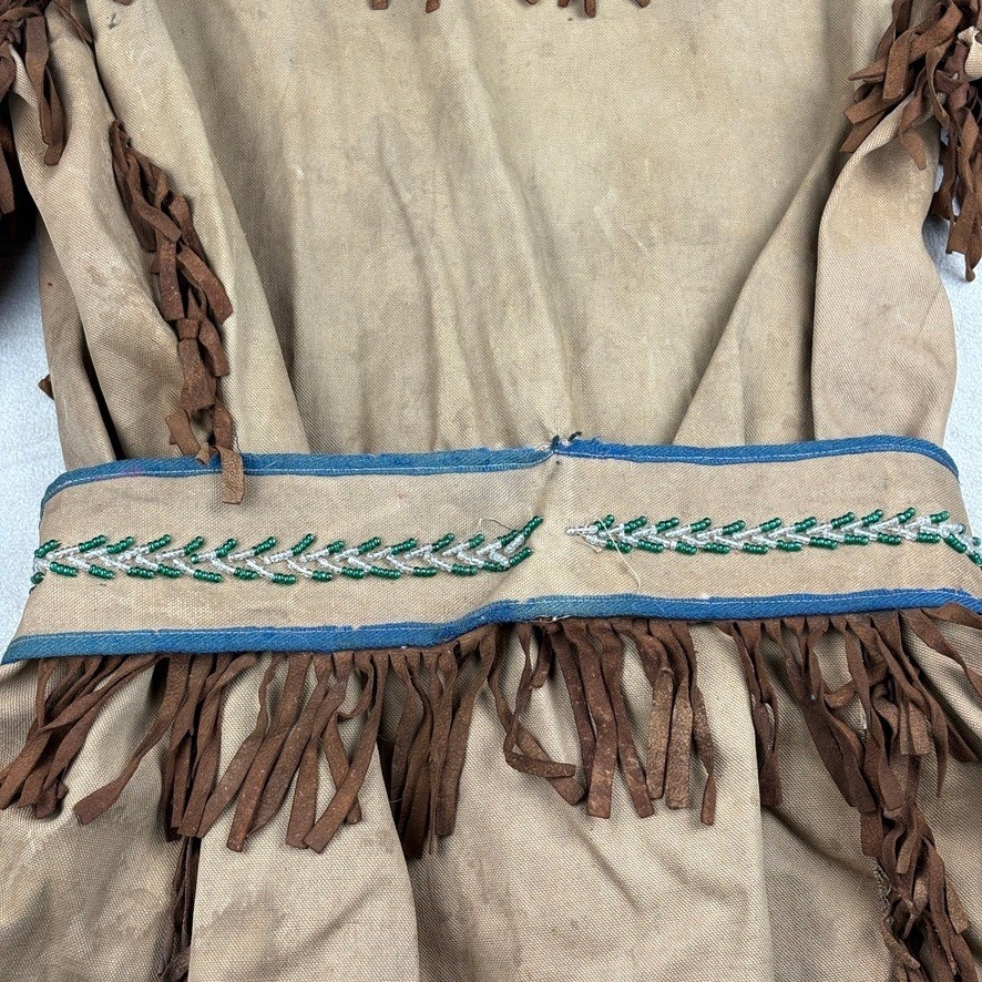 Antique Native American Canvas Beaded Ceremonial Fringe Jacket Coat Metis Cree