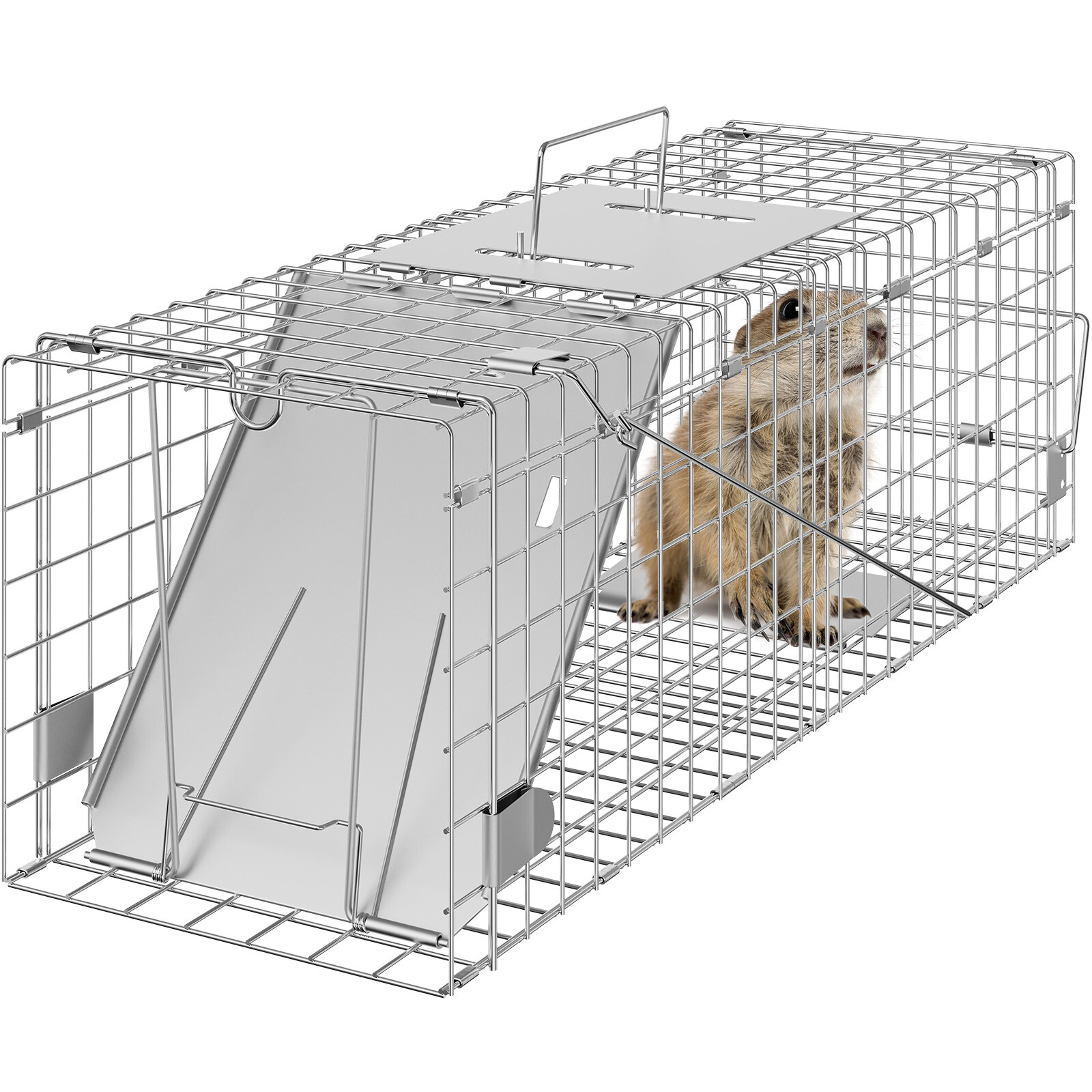 VEVOR Live Animal Cage Trap 24" x 8" x 8" Humane Cat Trap Cats Squirrels Mouse