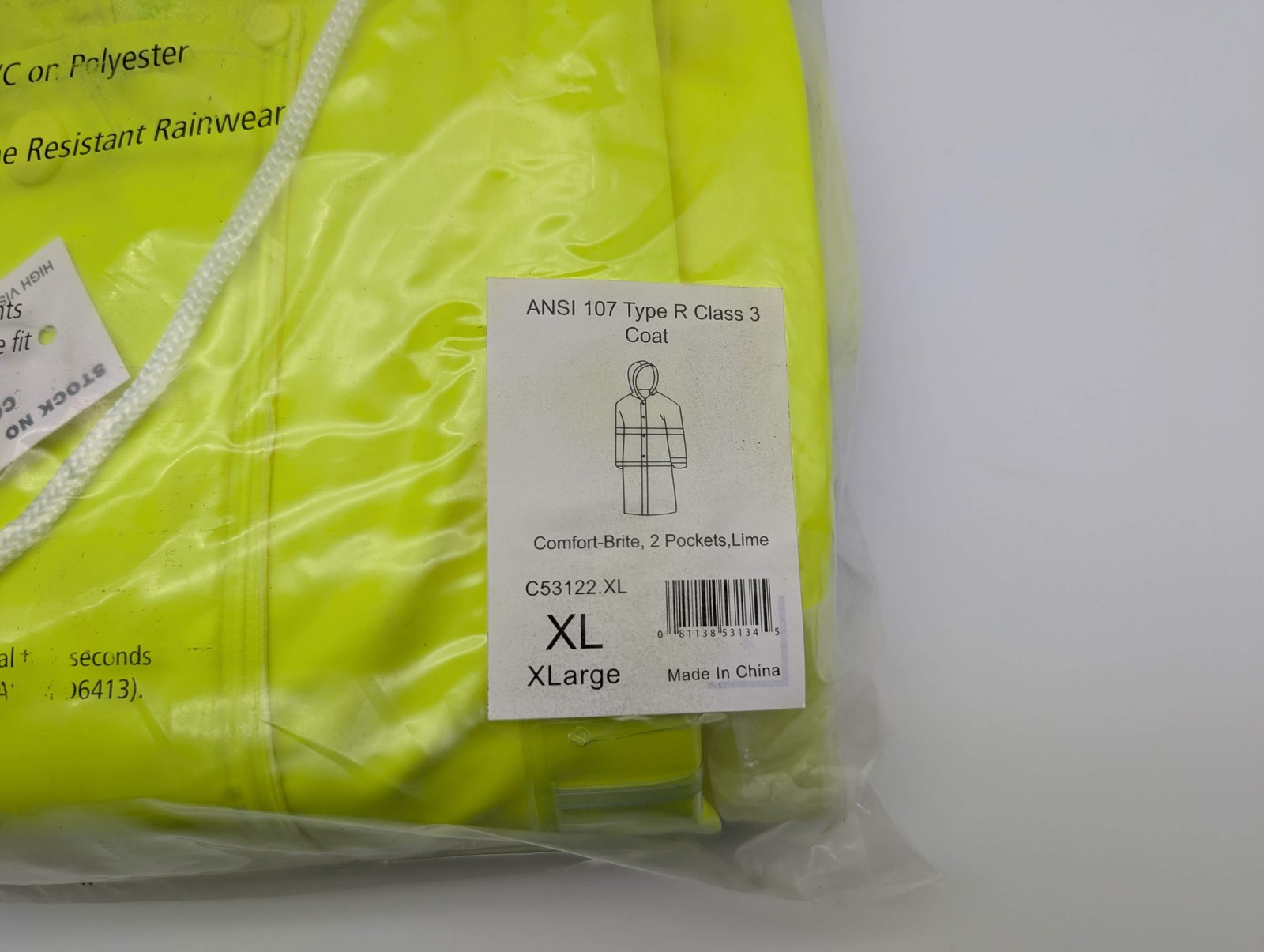 Tingley Flame Resistant Rain Coat Size XL High Vis Yellow Ankle Length C53122.XL