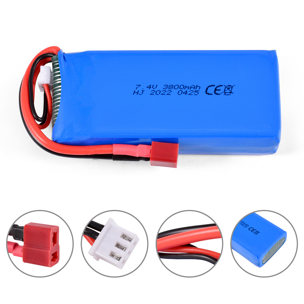 2pcs 7.4v 3800mah Rc 2s Lipo Battery T Plug For Wltoys 144001 144010 124016