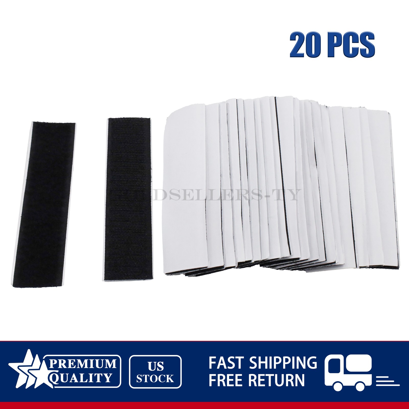 20 Sets Black Heavy Duty Hook & Loop Adhesive Strips Sticky Back Fastener 1x4”