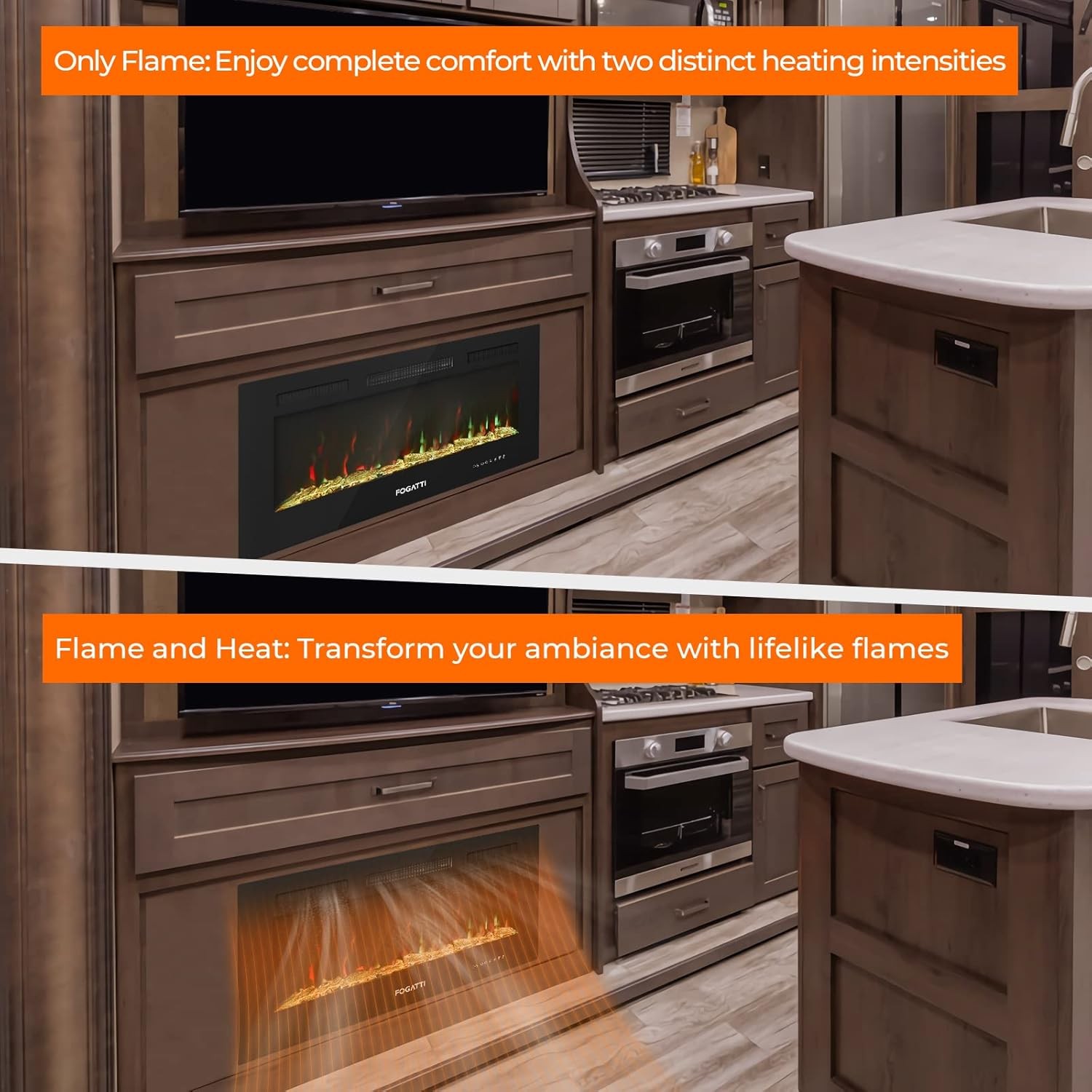 36" Electric Fireplace Heater RV 7 Colors- Wall Mount, Recessed, Insert TV Stand