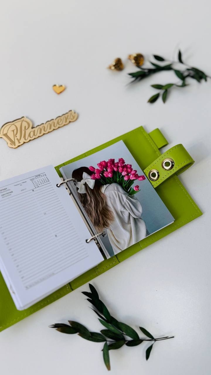 Light green Leather notebook cover A7 big binder mini wallet handmade gift