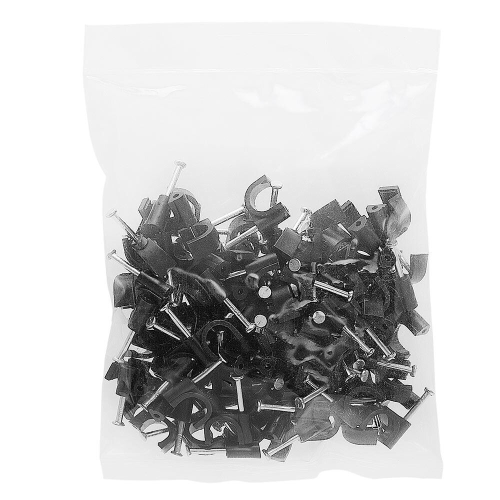 100 PCS 8mm Round Cable Clips with Nails Cord Holder Wall Mount Clip Tacks Black