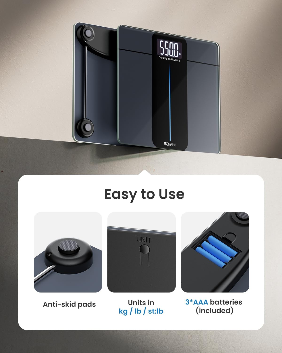 RENPHO Digital Bathroom Scale for Body Weight LCD Display Weighing Machine 550lb