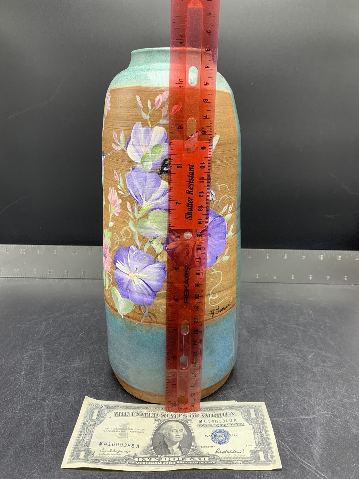 Hummingbird Vase Pottery Hand Painted Floral Art Planter