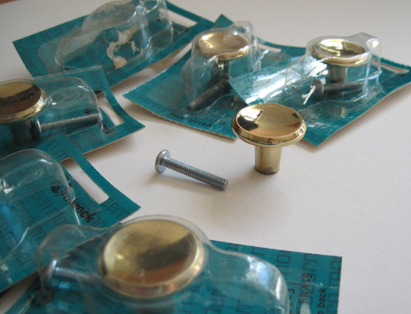 5 (+more) MCM Concave Vtg Polished Brass Knobs NOS Amerock 1" Round Small T-551