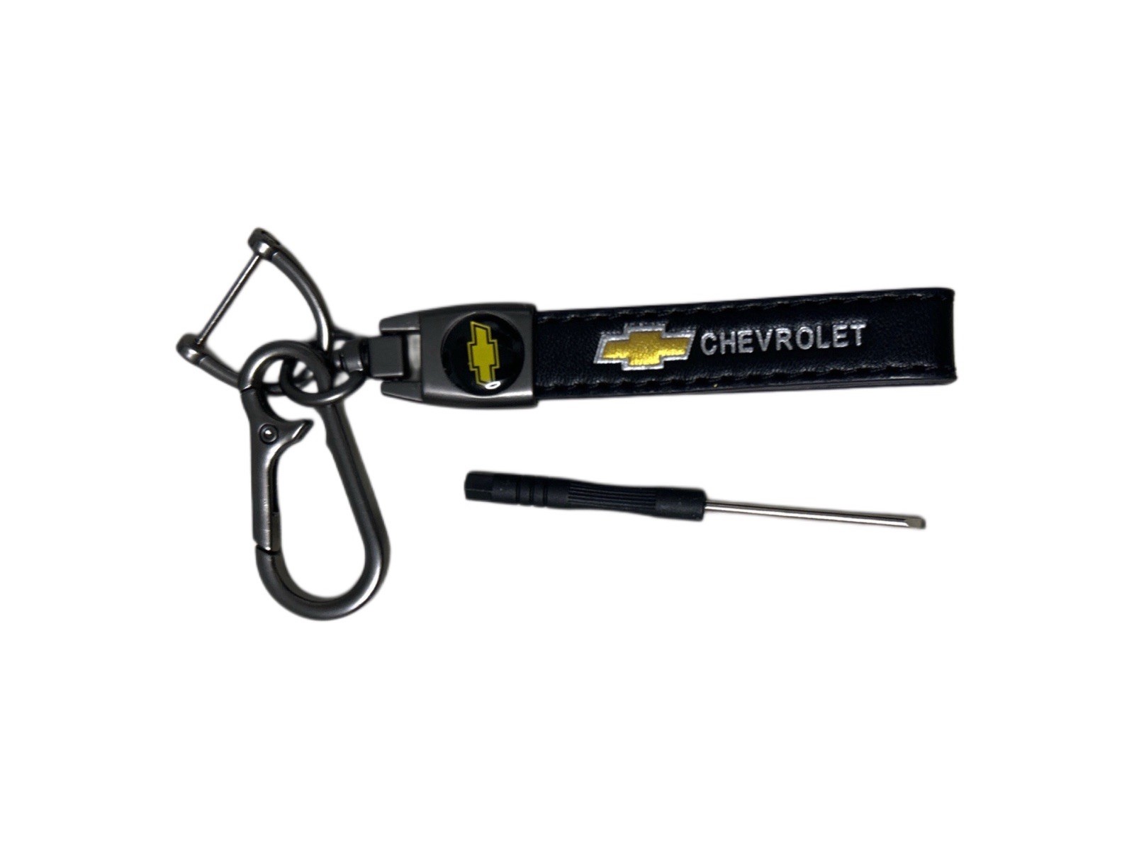 Chevrolet Genuine Leather Black Chrome Car Keychain for Chevrolet Equinox Impala