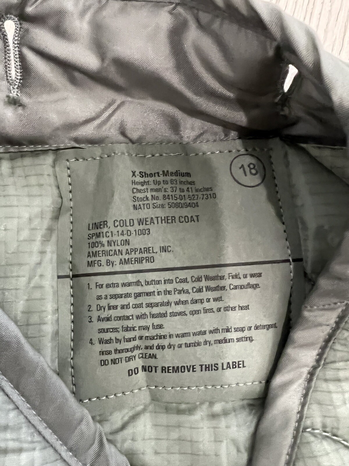 USGI COLD WEATHER M65 FIELD JACKET COAT LINER Medium X-Short