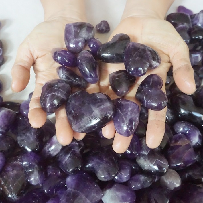 11LB 180Pcs Natural Purple Amethyst Quartz Crystal Heart Carved Healing Brazil