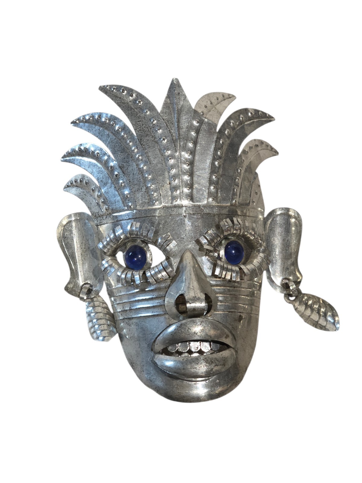 Vintage Mexican Tin Folk Art Masks Lot of 3 Handmade Tribal Wall Decor