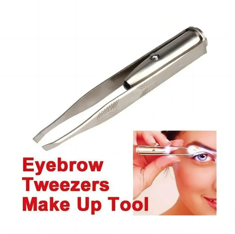 1pc LED Light Stainless Steel Eyebrow Tweezer Portable Hair Remover - NEW