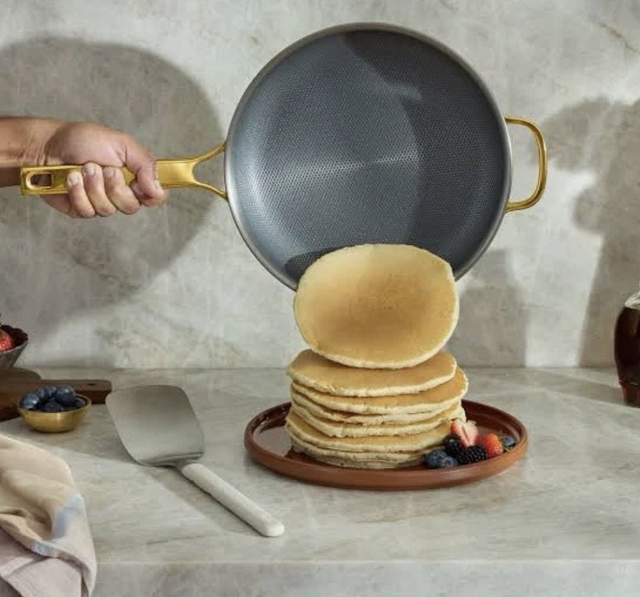 Our Place Titanium Always Pan Pro Gold 2.96 Qt / 2.8 L Chrome W Spatula