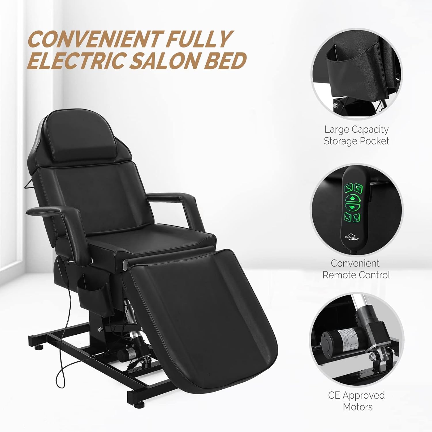 Fully Electric Salon Facial Bed Chair Multi-Purpose Massage Tattoo Table Black