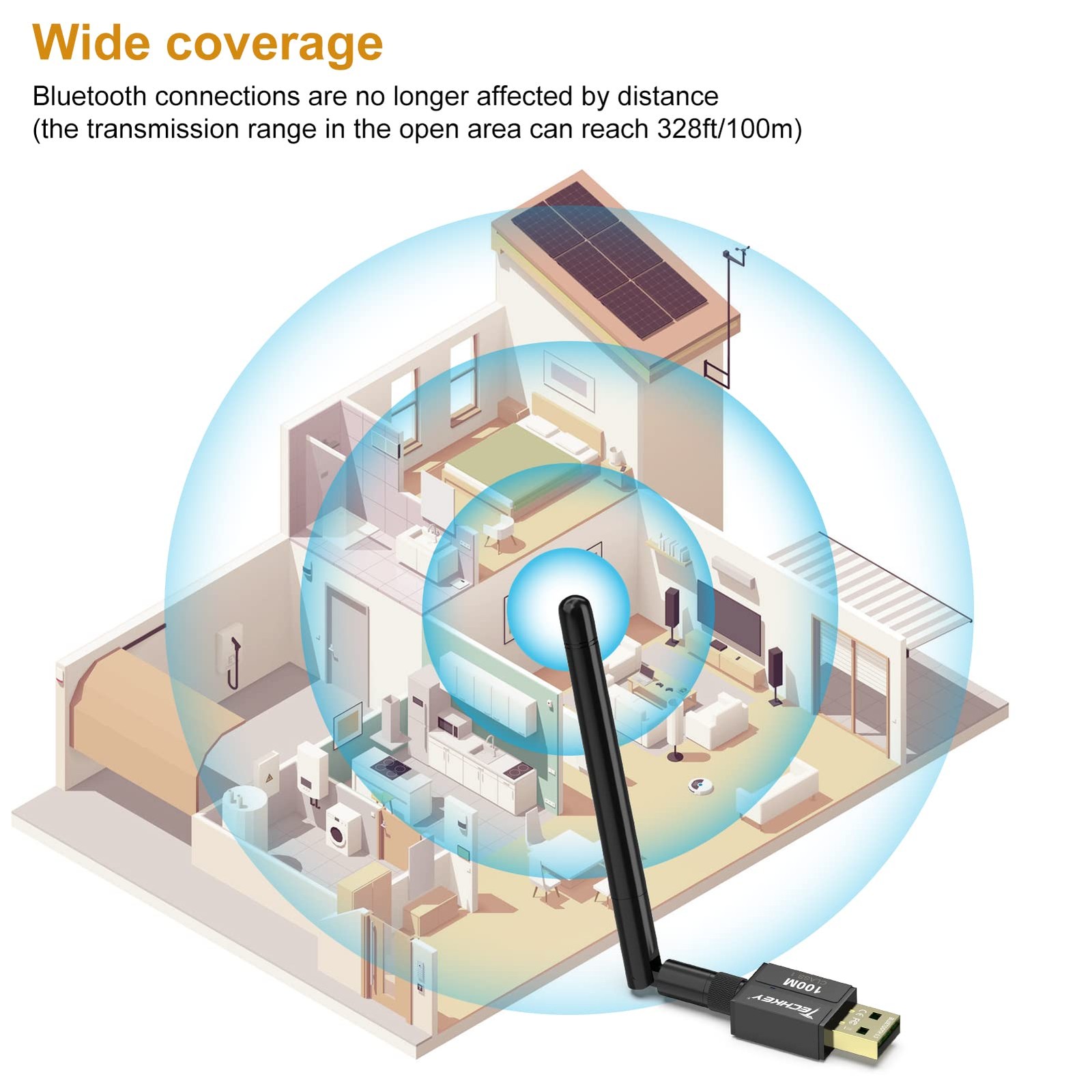 Long Range USB Bluetooth 5.3 Adapter for Desktop PC - 328FT Wireless