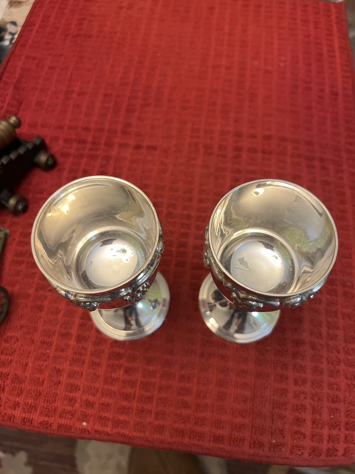 Vintage Set Of 2 Italian Grape Harvest Silver Plated Champagne / Wine Goblets