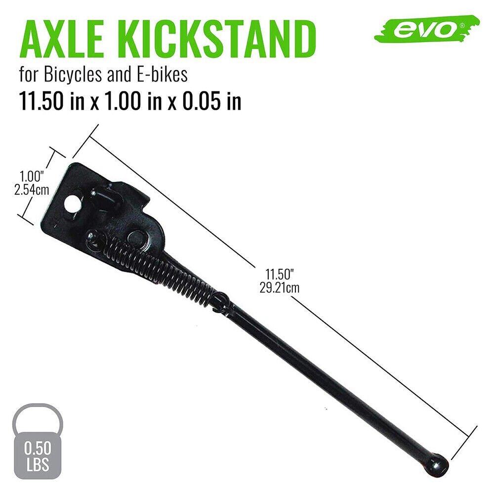 EVO Hardened Steel Axle Mount Adjustable Bicycle Kickstand for 20" Bikes, Black