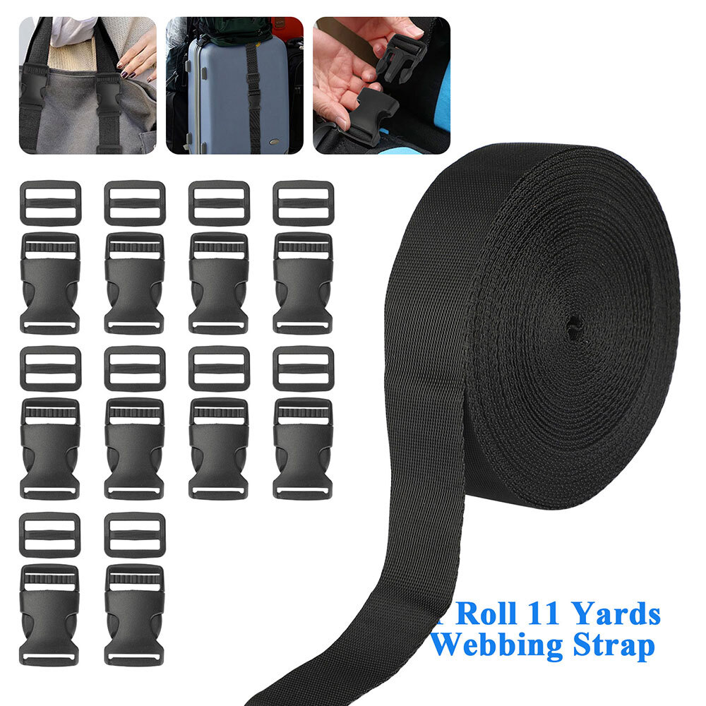 2 Inch/5cm 11 Yards Nylon Webbing Strap w/10 Set Plastic Buckles Side Release