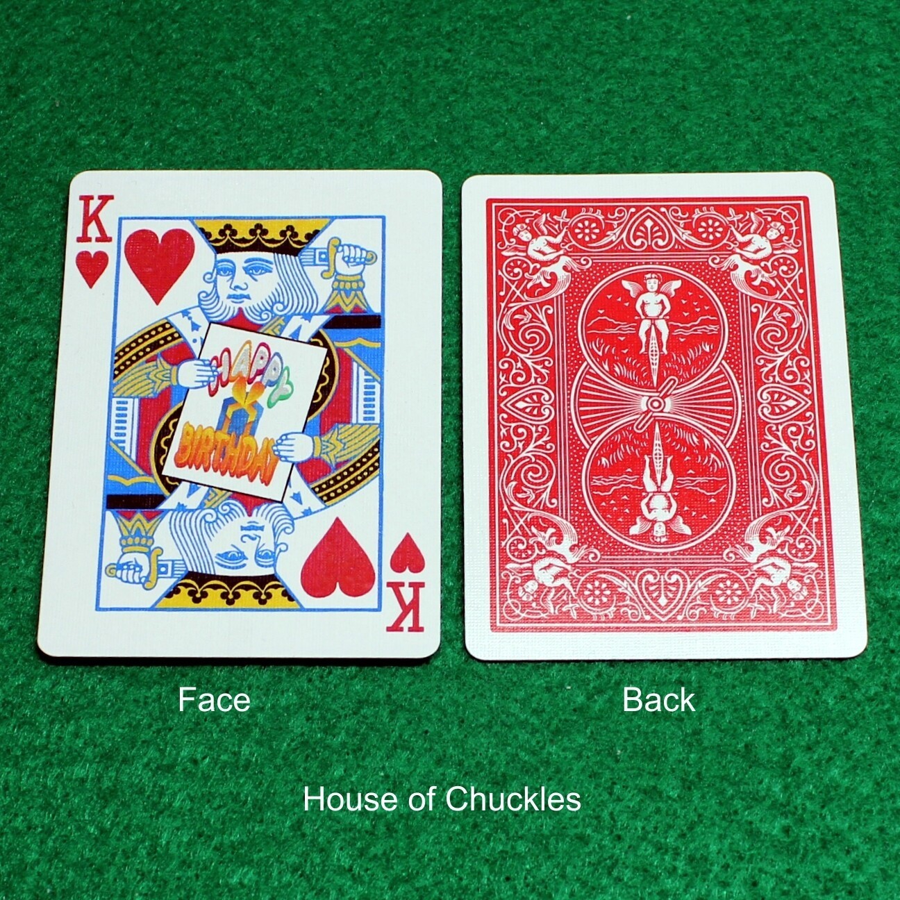 King of Hearts Reveals Happy Birthday, Bicycle Printed Gaff Card, Red