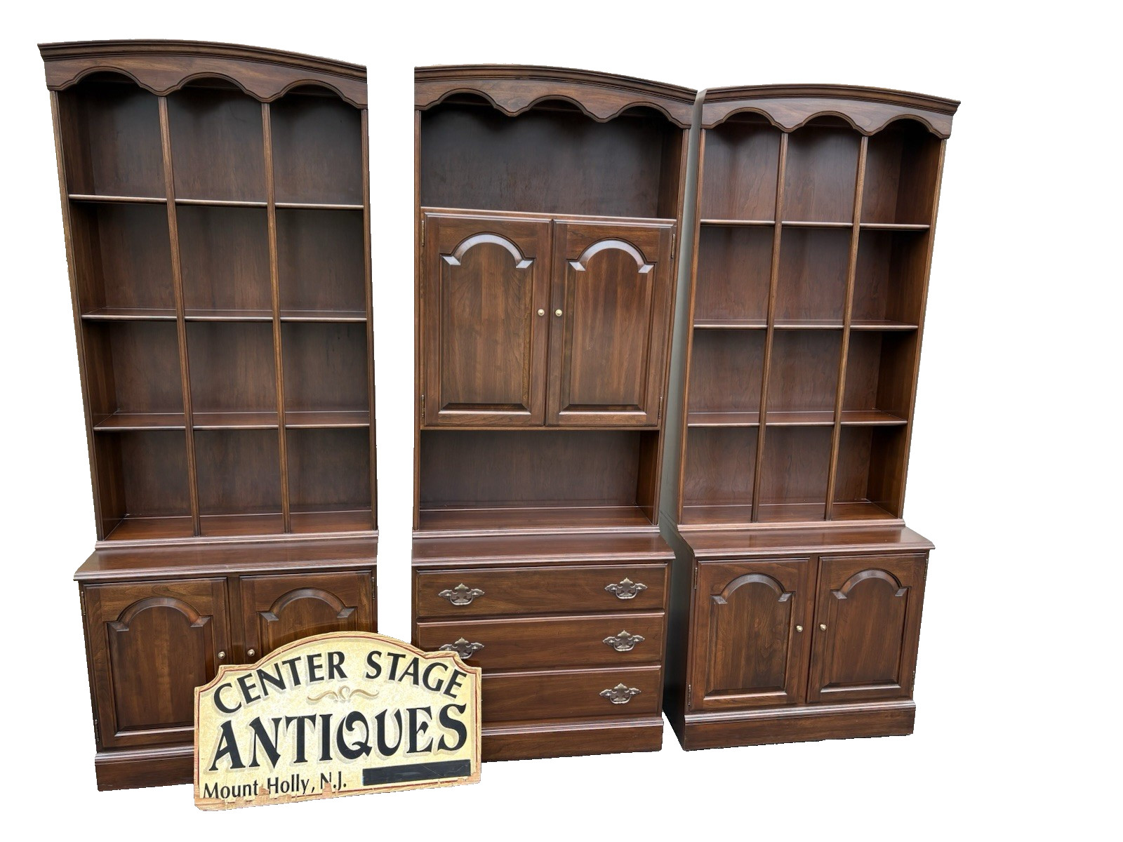 67246 3 Section Ethan Allen Wall Unit Bookcase Cabinet