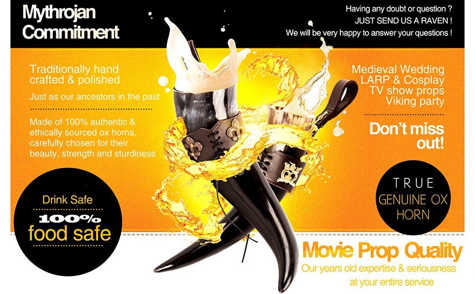 Medieval Drinking Horn with Leather Strap Bovine Ale Viking Tankard 300 ML