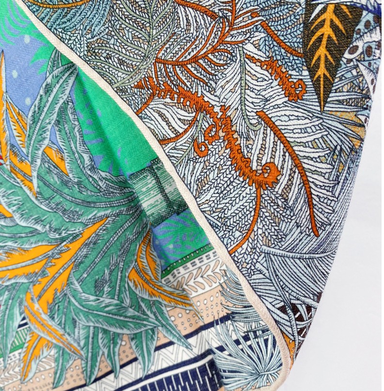 70% Cashmere 30% Silk Scarf 27 Inch Double Sided Botanical Print Wrap