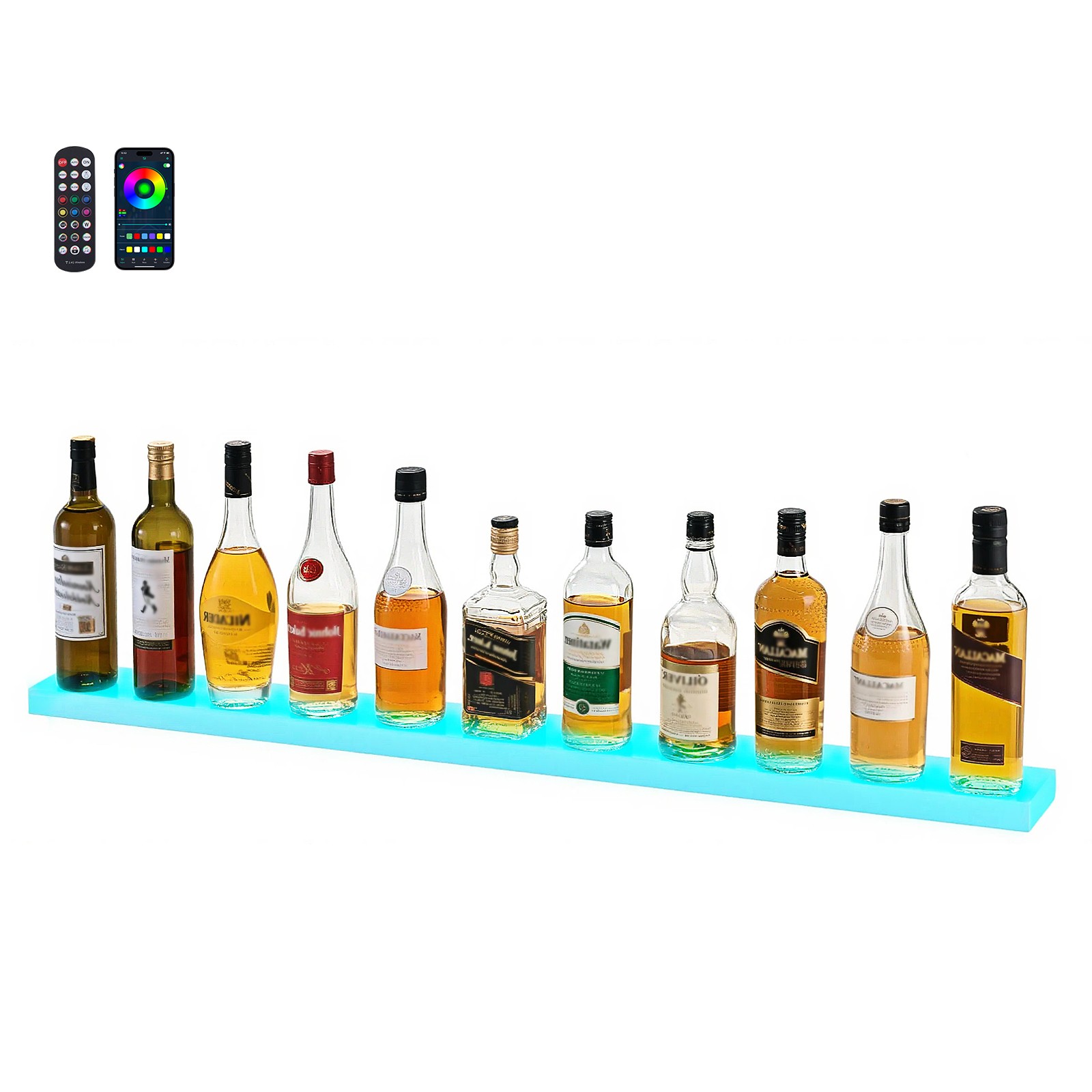 Uimoso LED Liquor Bottle Display Bar Shelf 1-Tier 48 Holds 12 Bottles