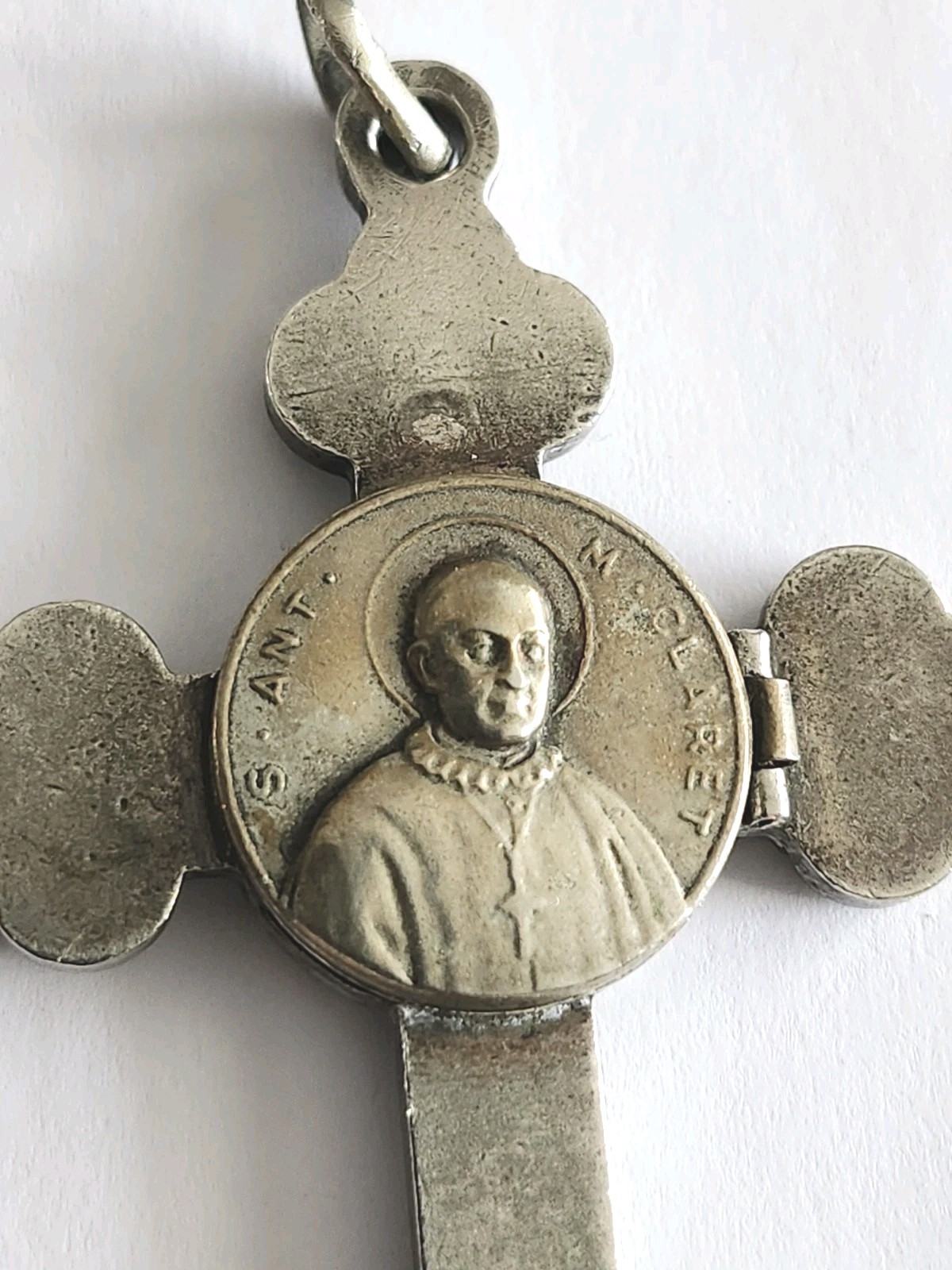 Antique Silver St. Anthony M. Claret Catholic Reliquary Relic Crucifix