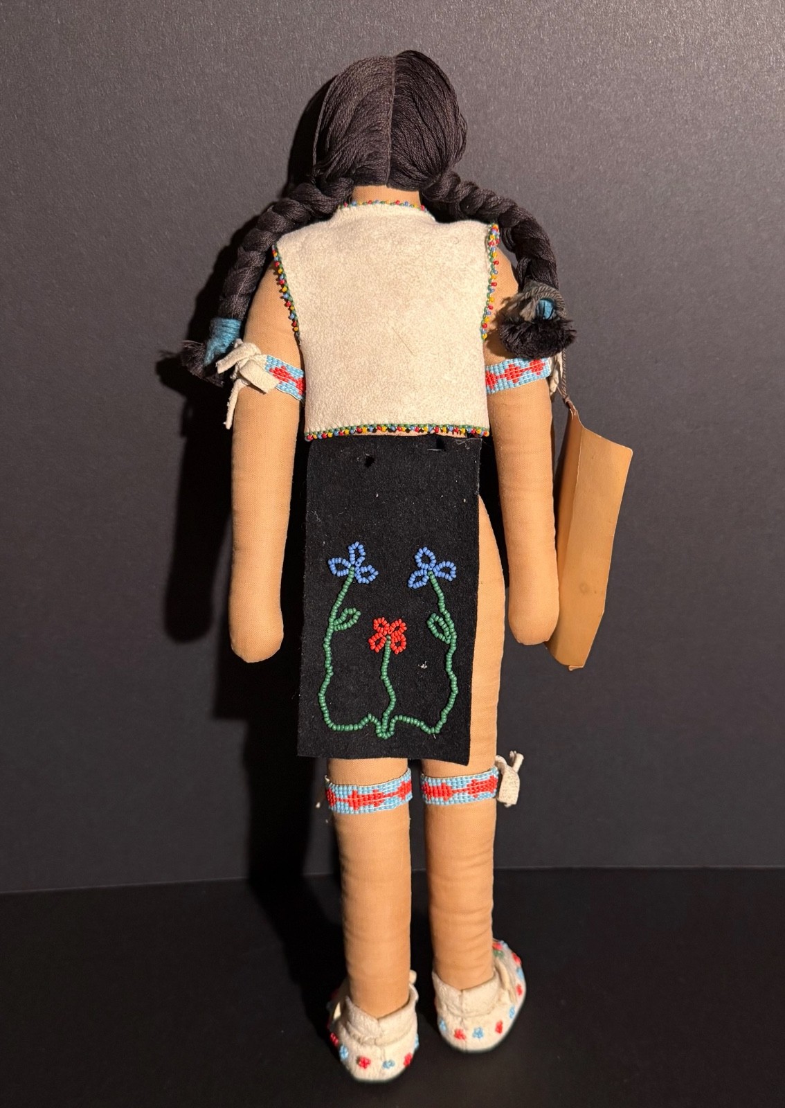 EXCEPTIONAL CHIPPEWA BEADED DOLL, “HASKELL INSTITUTE” TAG, DRAWN FACE, EXCELLENT