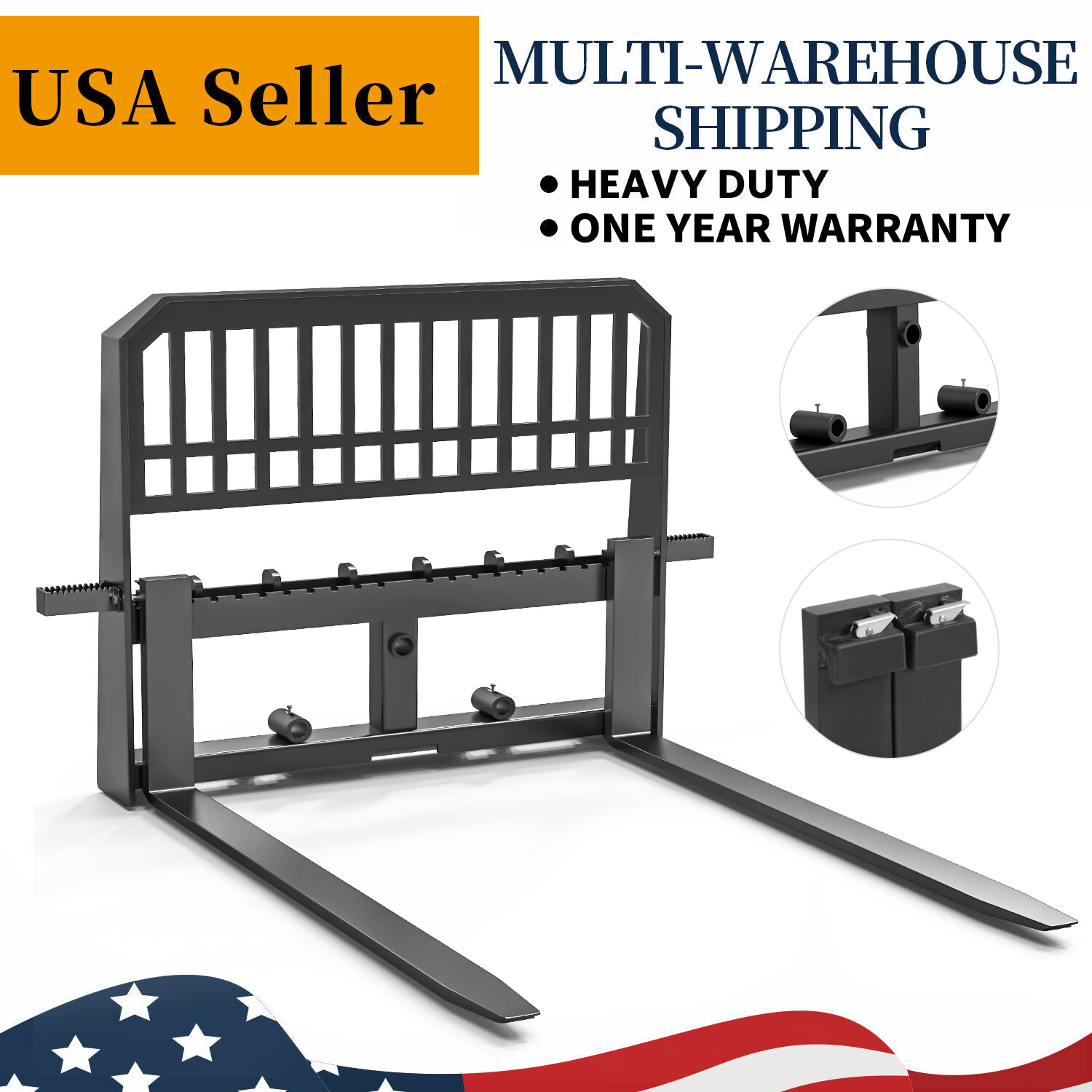 Skid Steer Tractor Attachment: 45" Frame W/ 48" Blades Pallet Fork 4000LBS Heavy