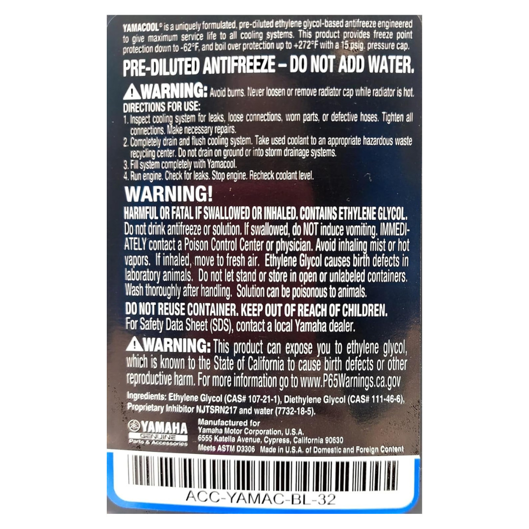 Yamalube Yamacool ACC-YAMAC-BL-32 Pre Diluted Antifreeze 1 Quart