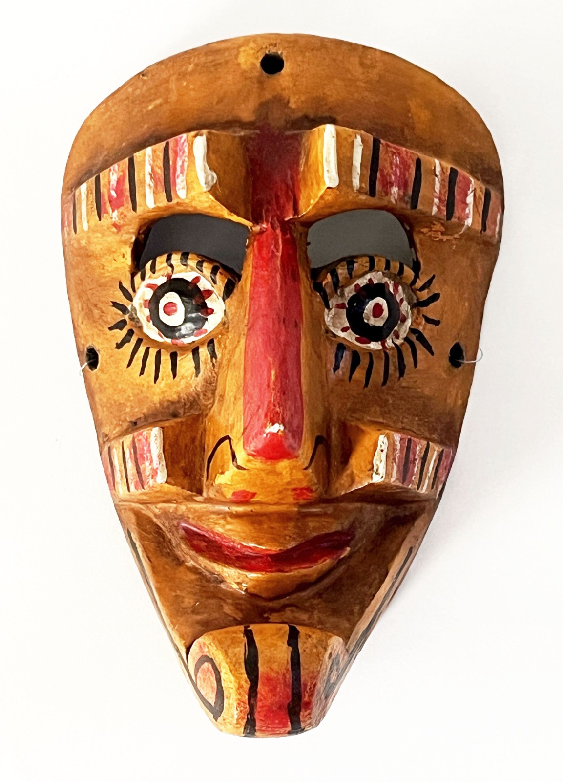 VTG MEXICAN GUERRERO FOLK ART HAND CARVED WOOD MORO CHINO CULTURAL DANCE MASK