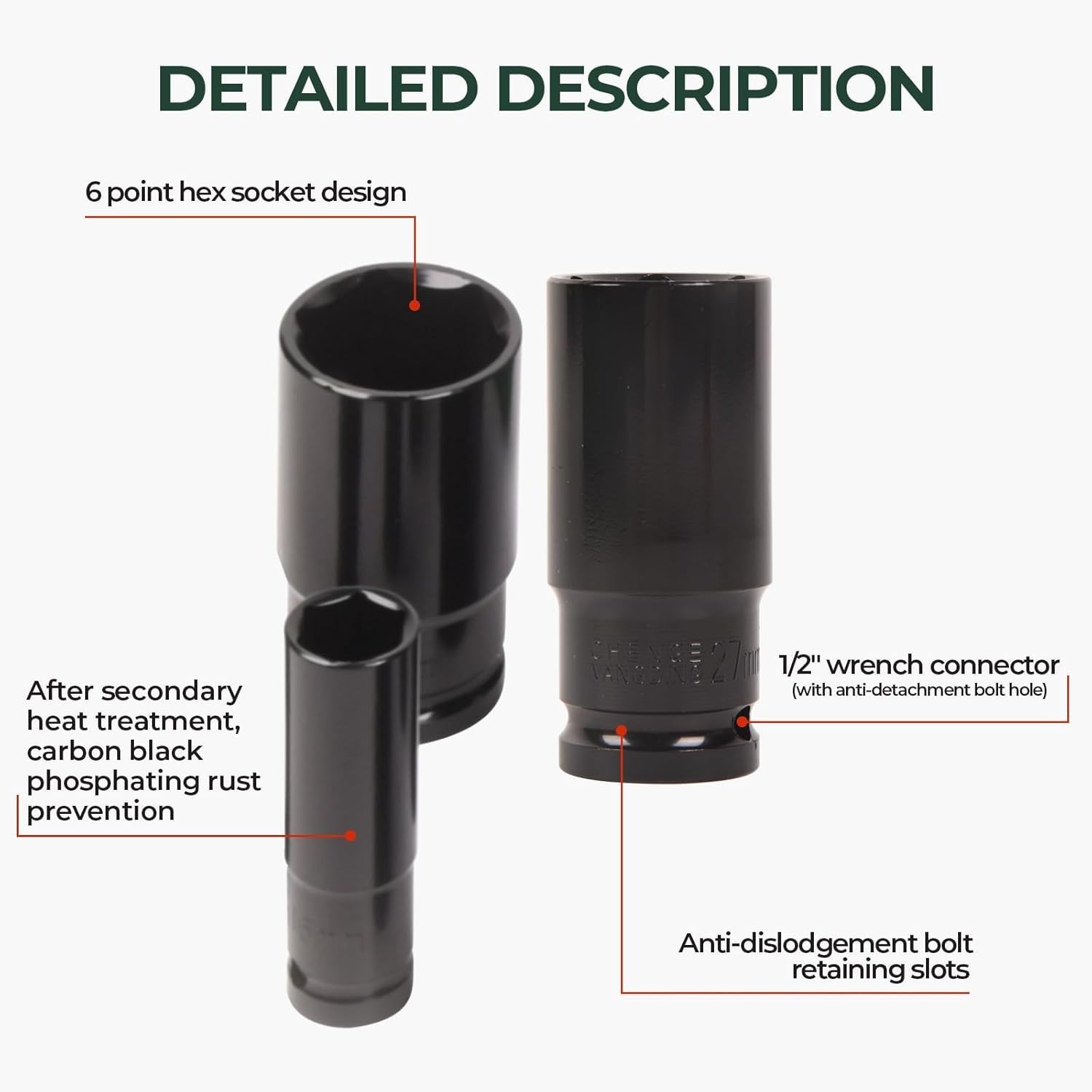 20PCS 1/2''Deep Impact Sockets Set Drive Metric 8mm-32mm Deep 6-Point Set w/case