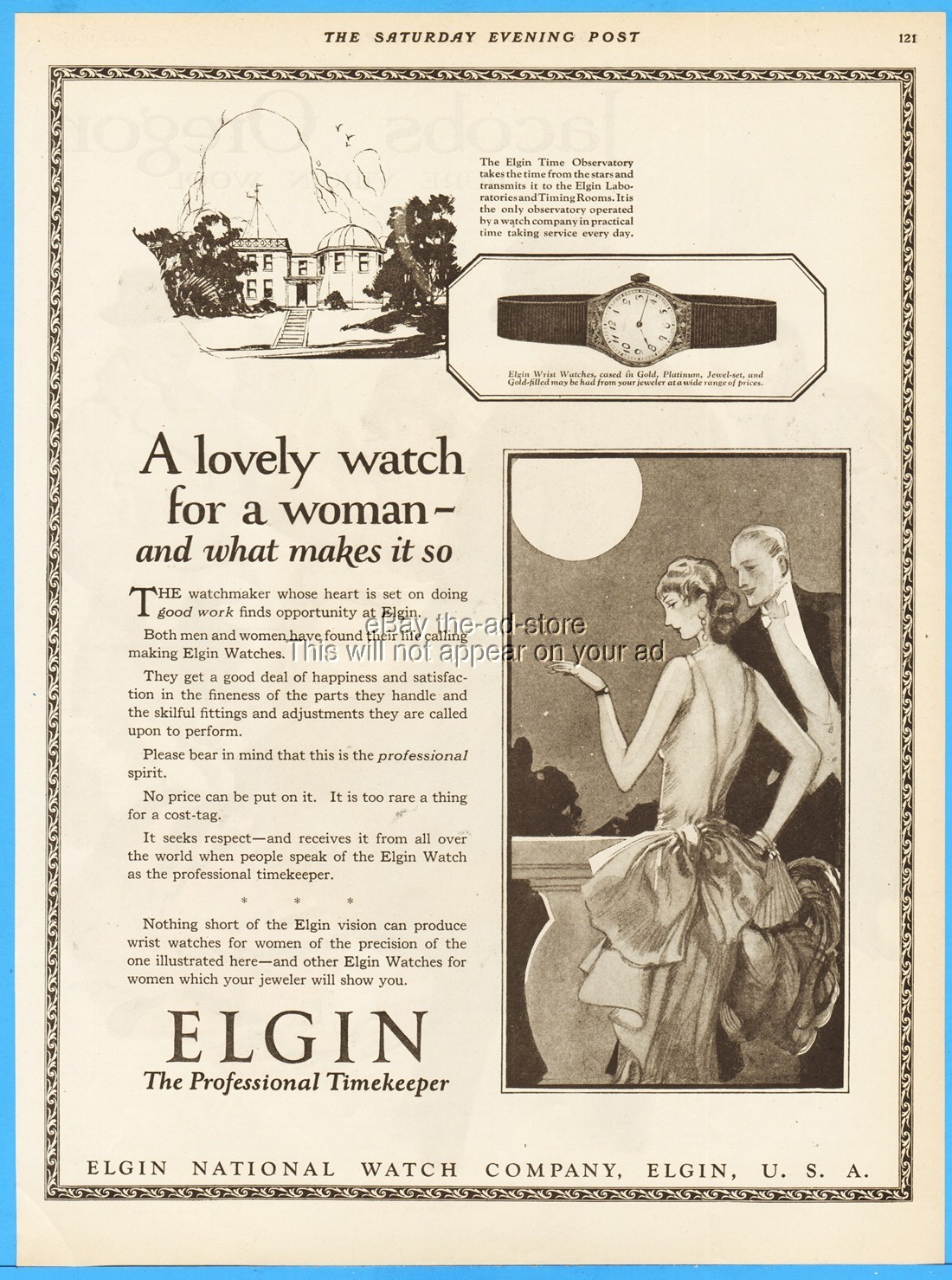 1923 Elgin National Watch Company Observatory Lovely Watch For a Woman Art Ad